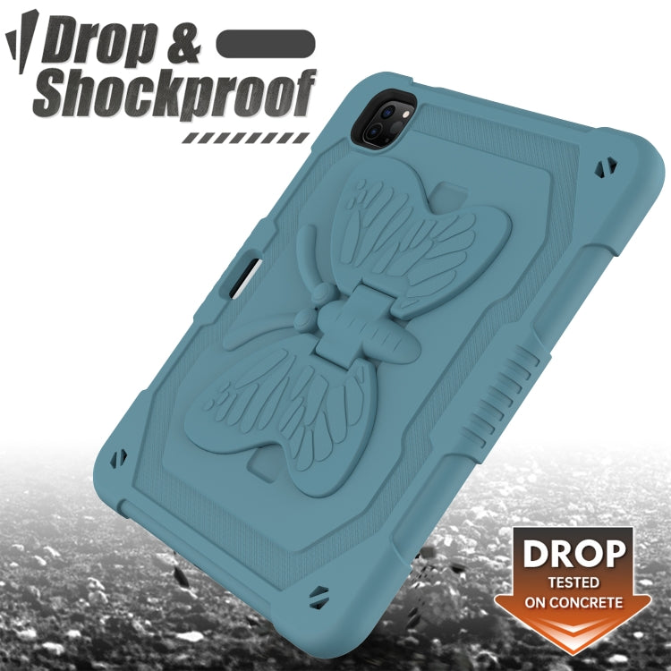 適用於 iPad Pro 11 2018 & 2020 & 2021 & Air 4 10.9 純色PC + 硅膠防摔保護套 帶蝴蝶支架和筆槽