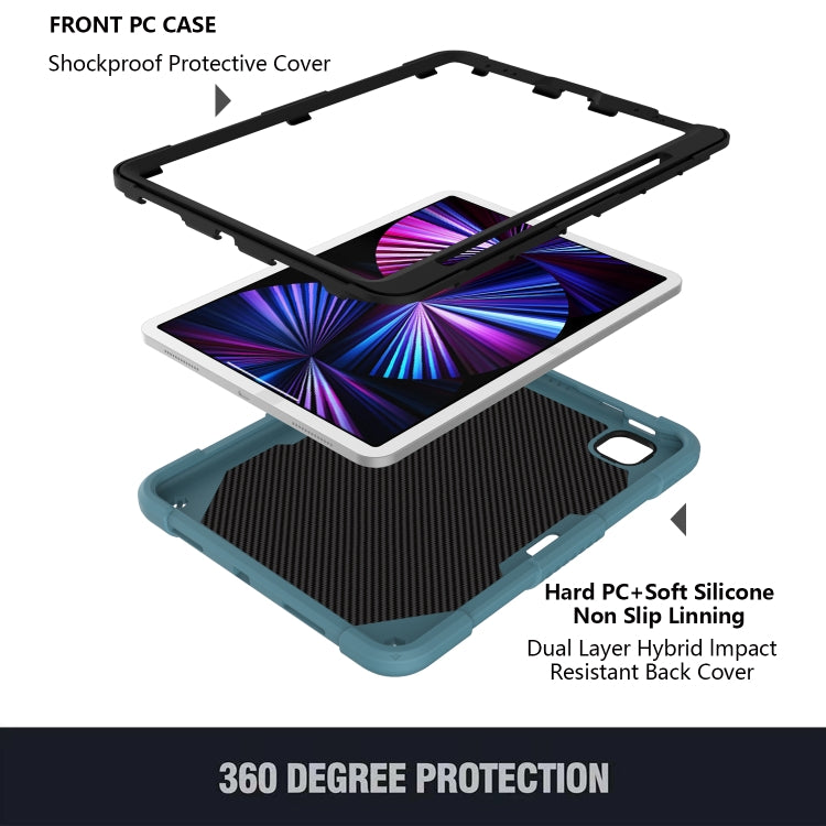 適用於 iPad Pro 11 2018 & 2020 & 2021 & Air 4 10.9 純色PC + 硅膠防摔保護套 帶蝴蝶支架和筆槽