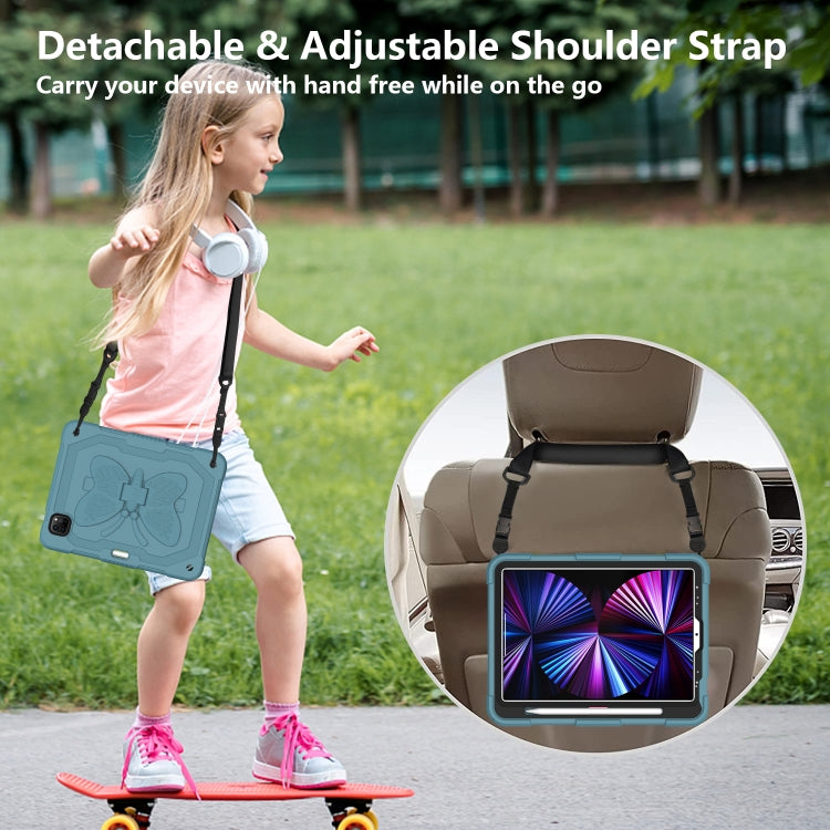 適用於 iPad Pro 11 2018 & 2020 & 2021 & Air 4 10.9 純色PC + 硅膠防摔保護套 帶蝴蝶支架和筆槽