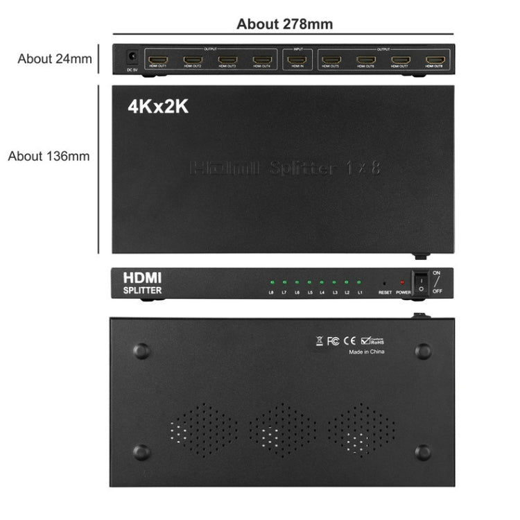 1 x 8 4K x 2K 3840*2160/30HZ HDMI分配器