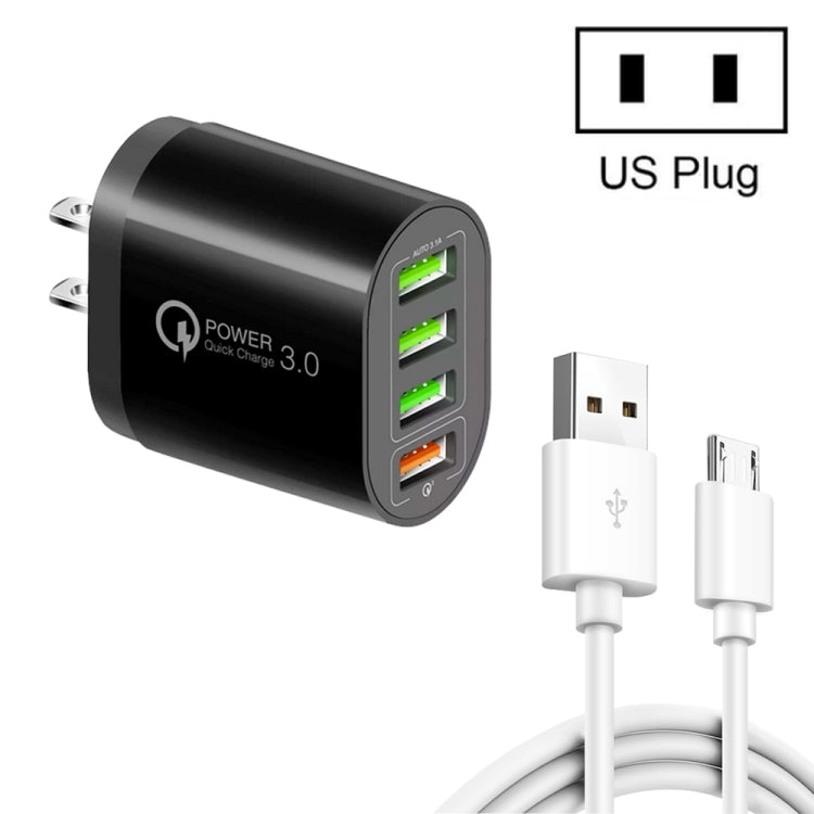 QC-04 QC3.0 + USB2.0多口充電器 配USB轉Micro USB數據線，美規