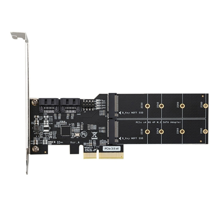 PCIE3.0 X4通道轉2口M.2(B-KEY)及2口SATA3.0轉接卡