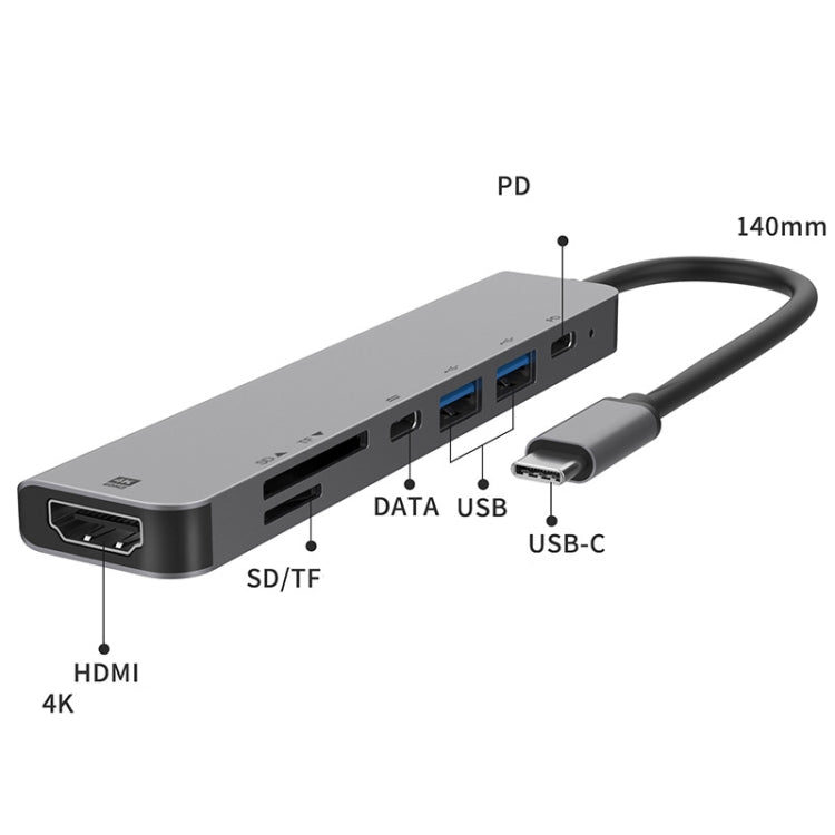 UC902 七合一HDMI+SD/TF+USB x 2+Type-C+PD轉Type-C擴 展塢