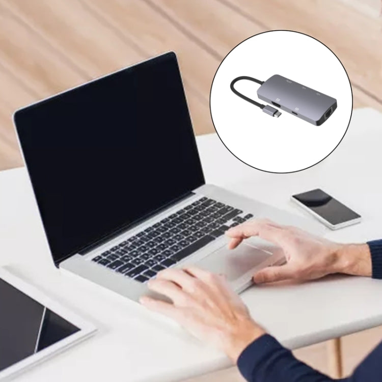 UC910 6合1 Type-C轉HD+PD3.0+RJ45+USB3.0+USB2.0 x 2 HUB適配器