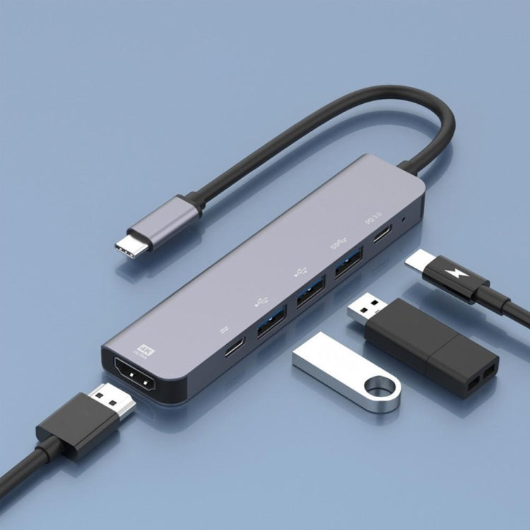 6 合 1 Type-C 轉 HDMI + PD + Type-C + USB3.0 + USB2.0 x 2 擴展塢