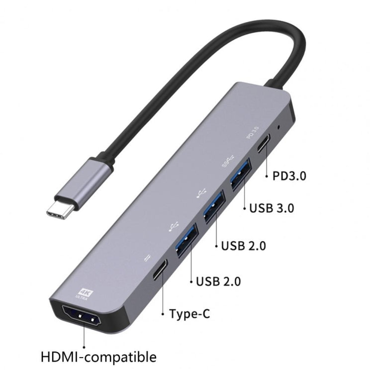 6 合 1 Type-C 轉 HDMI + PD + Type-C + USB3.0 + USB2.0 x 2 擴展塢