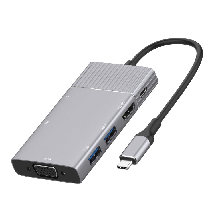 8合1 Type-C轉HDMI + Type-C + USB x 2 + VGA + SD + TF + 3.5mm HUB適配器