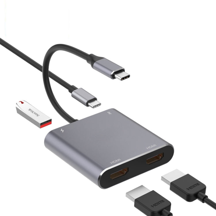 四合一 Type-C轉雙HDMI+USB+Type-C 擴展塢