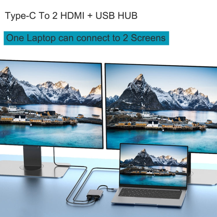 四合一 Type-C轉雙HDMI+USB+Type-C 擴展塢