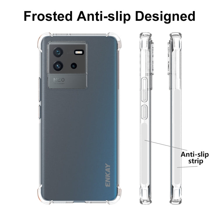 適用於 vivo iQOO Neo6 5G ENKAY 透明防摔系列 四角加厚帶防滑條透明TPU手機防摔保護殼