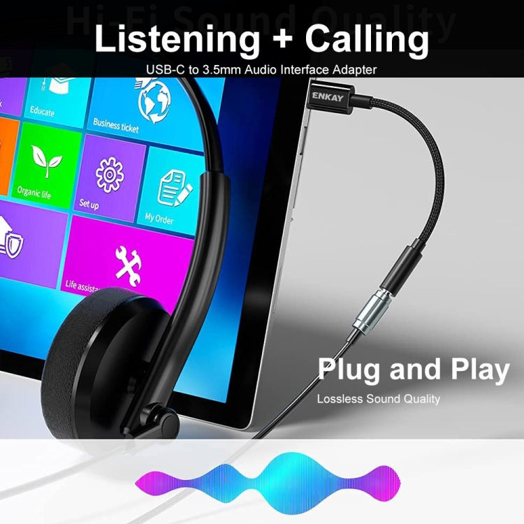 ENKAY Type-C公轉3.5mm母 尼龍編織耳機轉換線 数字解碼音頻轉接頭
