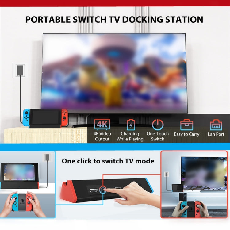 1000Mbs LAN 端口 4K HDMI適配器電視基座 適用於Nintendo Switch/Switch OLED（LAN 型號）