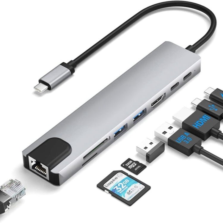 DS-20808 8 合 1 USB C 集線器多端口適配器，帶4K HDMI USB 3.0 端口、SD/TF 讀卡器、適用於MacBook Pro/Air 和其他USB-C設備