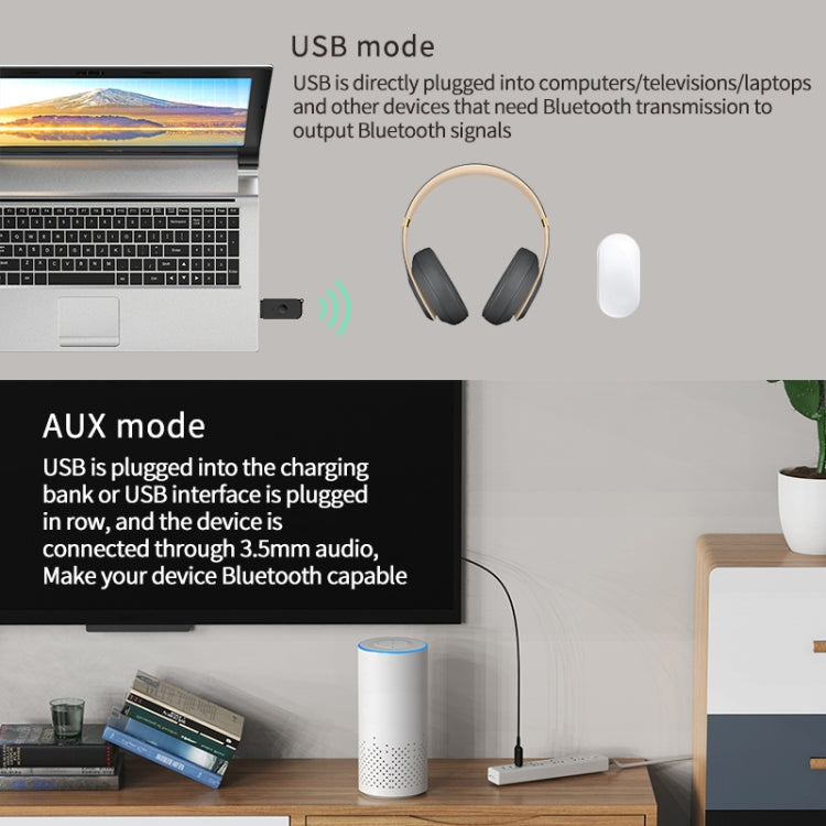 H210 二合一藍牙5.3音頻接收發射器 AUX+USB雙輸出