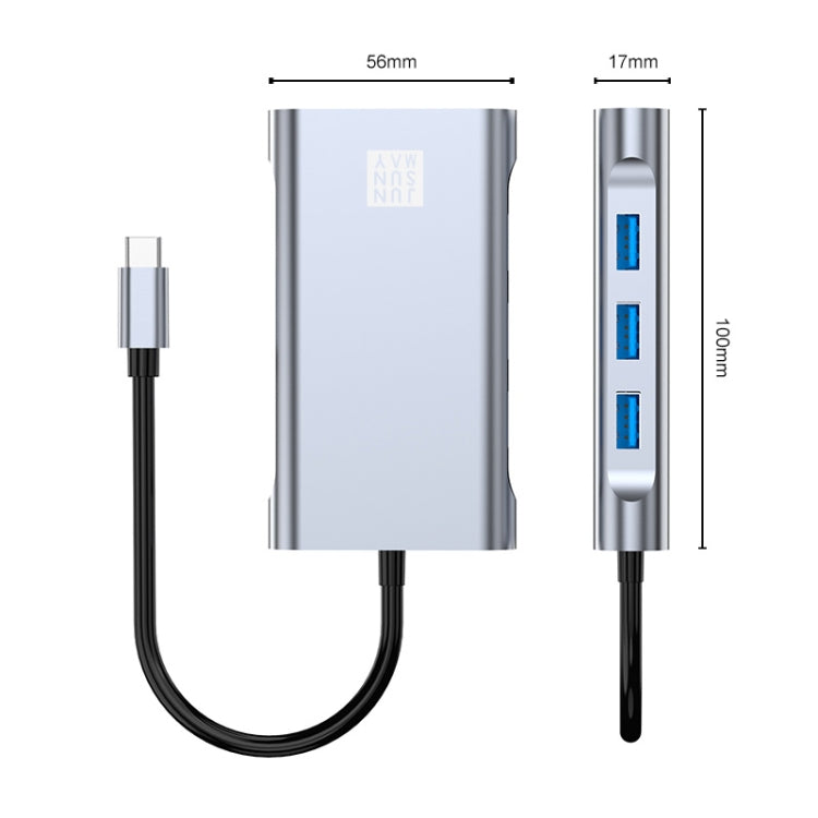 JUNSUNMAY JSM-HUB001 Type-C擴展塢七合一分線器HDMI/VGA轉換器(百兆網口,USB3.0*1,USB2.0*2)