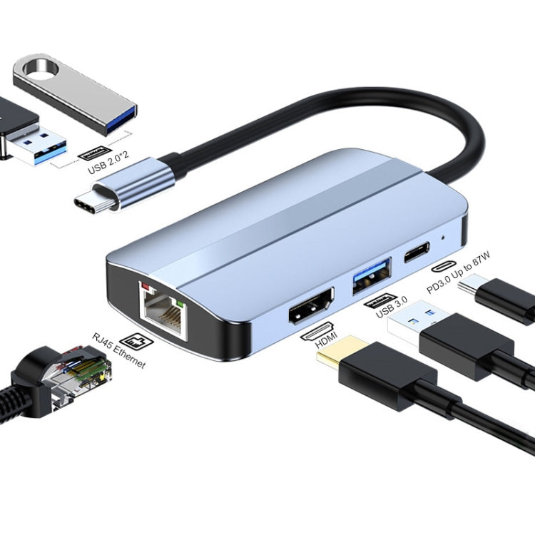 JUNSUNMAY JSM-HUB003 Type-C擴展塢六合一分線器百兆網口HDMI 4K高清視頻轉換器