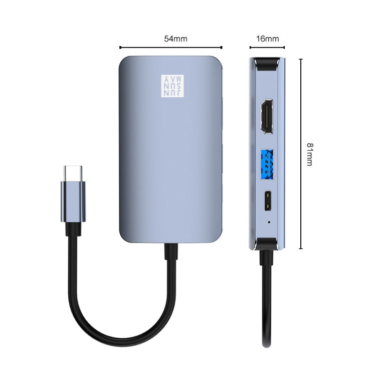 JUNSUNMAY JSM-HUB003 Type-C擴展塢六合一分線器百兆網口HDMI 4K高清視頻轉換器