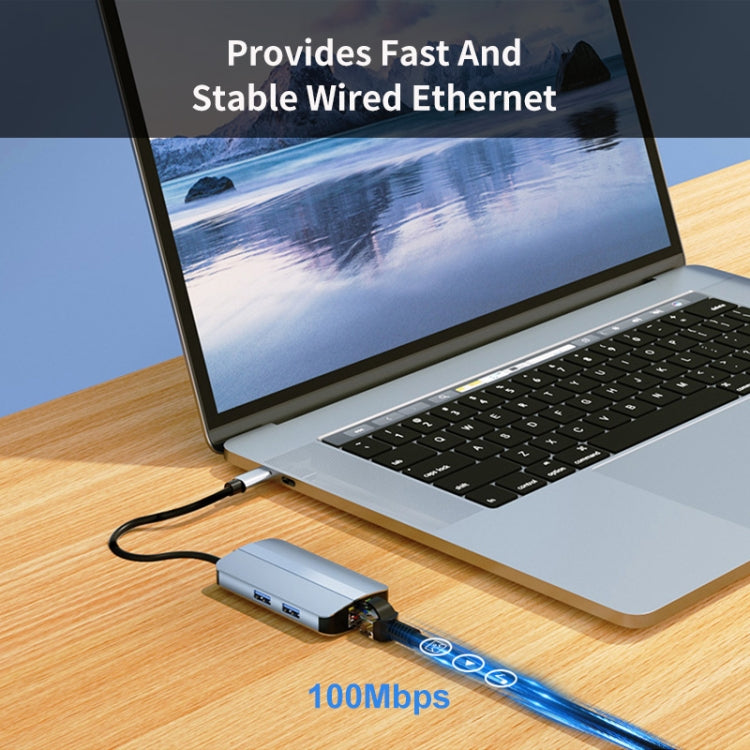 JUNSUNMAY JSM-HUB003 Type-C擴展塢六合一分線器百兆網口HDMI 4K高清視頻轉換器