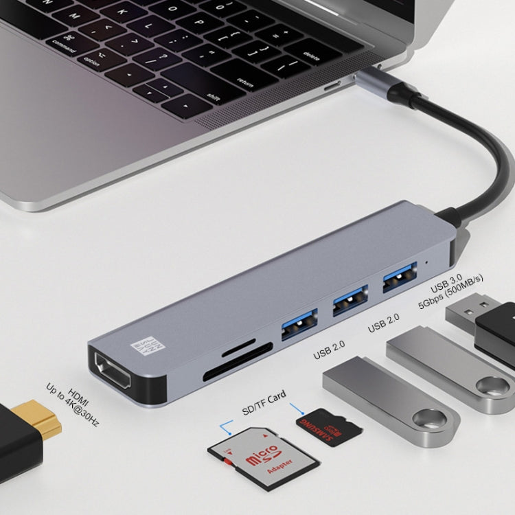 JUNSUNMAY JSM-HUB004 Type-C擴展塢六合一可插卡分線器HDMI 4K高清視頻轉換器