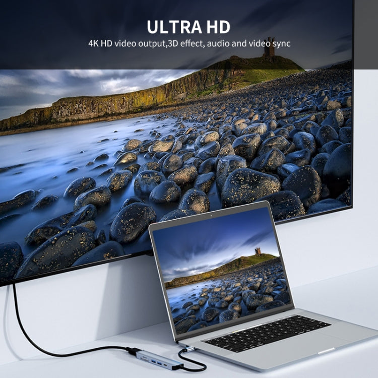 JUNSUNMAY JSM-HUB005 Type-C PD快充擴展塢六合一可插卡分線器HDMI 4K高清視頻轉換器