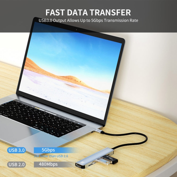 JUNSUNMAY JSM-HUB005 Type-C PD快充擴展塢六合一可插卡分線器HDMI 4K高清視頻轉換器
