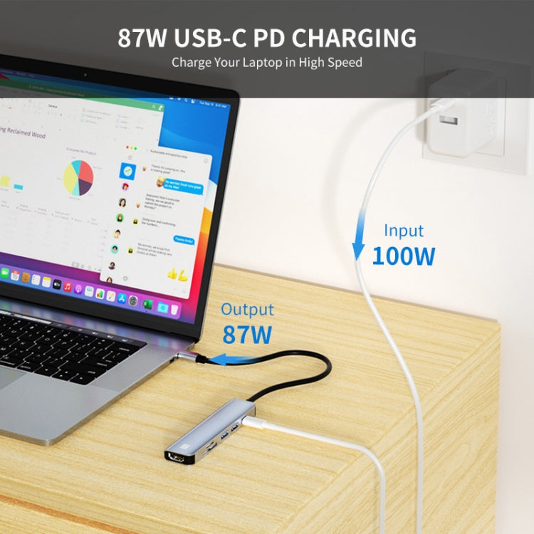 JUNSUNMAY JSM-HUB005 Type-C PD快充擴展塢六合一可插卡分線器HDMI 4K高清視頻轉換器
