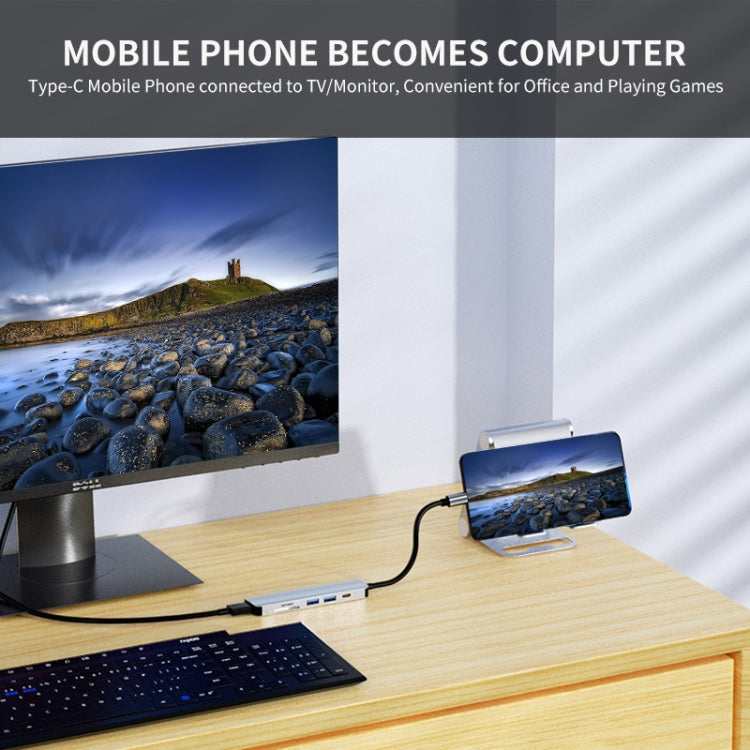 JUNSUNMAY JSM-HUB005 Type-C PD快充擴展塢六合一可插卡分線器HDMI 4K高清視頻轉換器