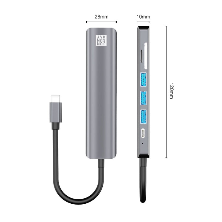 JUNSUNMAY JSM-HUB006 Type-C擴展塢七合一可插卡分線器HDMI 4K高清視頻轉換器