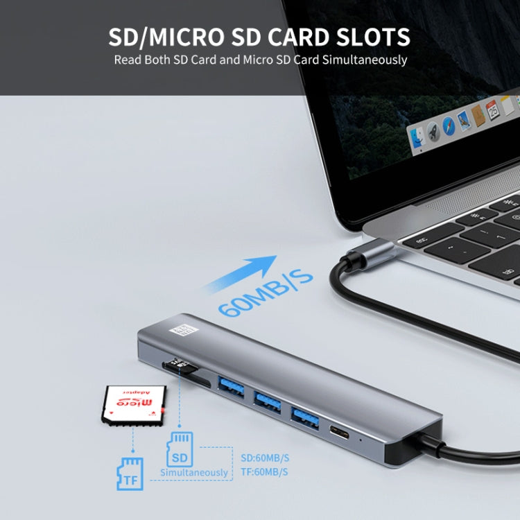 JUNSUNMAY JSM-HUB006 Type-C擴展塢七合一可插卡分線器HDMI 4K高清視頻轉換器