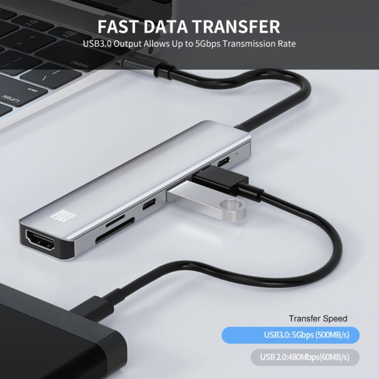 JUNSUNMAY JSM-HUB007 Type-C擴展塢USB-C七合一可插卡分線器HDMI 4K高清視頻轉換器