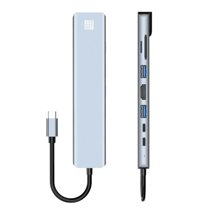 JUNSUNMAY JSM-HUB008 Type-C擴展塢百兆網口八合一可插卡分線器HDMI 4K高清視頻轉換器