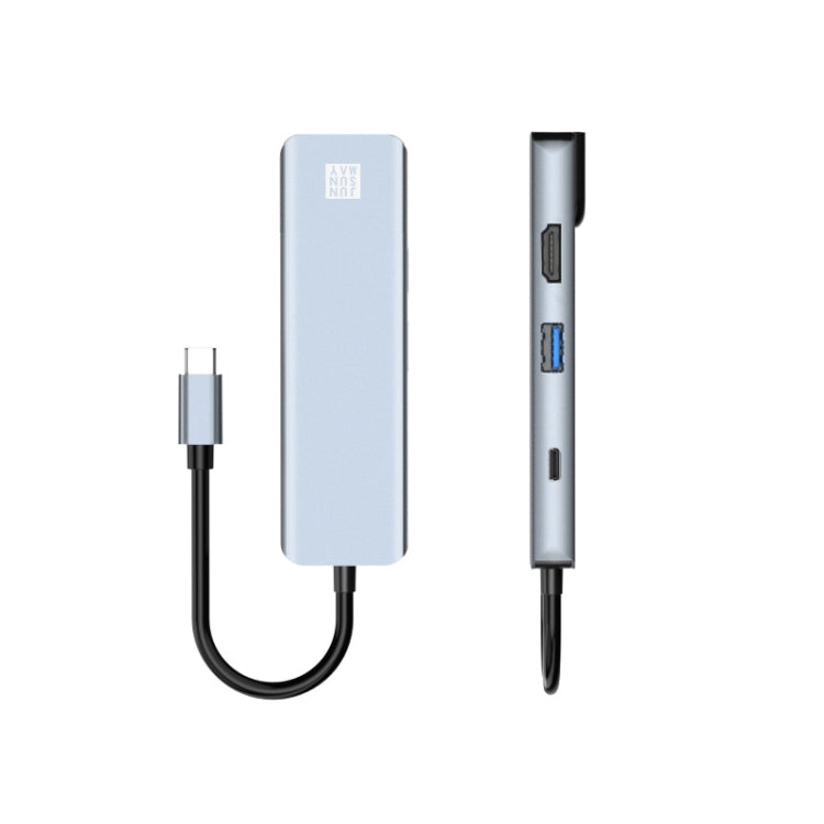 JUNSUNMAY JSM-HUB009 Type-C擴展塢百兆網口六合一可插卡分線器HDMI 4K高清視頻轉換器