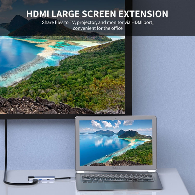 JUNSUNMAY JSM-HUB009 Type-C擴展塢百兆網口六合一可插卡分線器HDMI 4K高清視頻轉換器