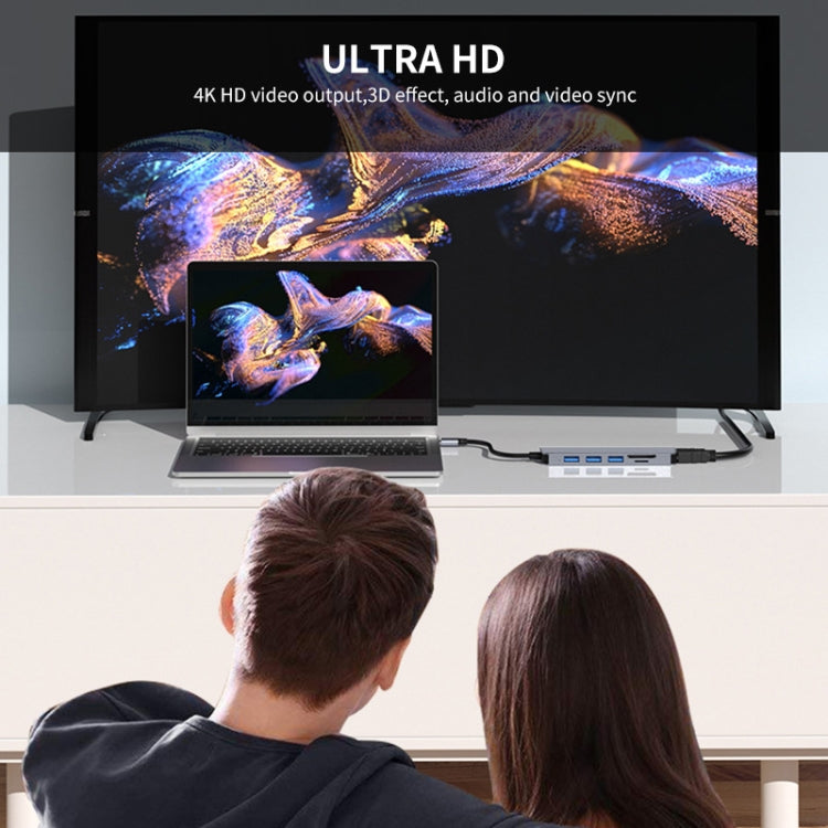 ENKAY Hat-Prince Type-C擴展塢六合一可插卡分線器HDMI 4K高清視頻轉換器