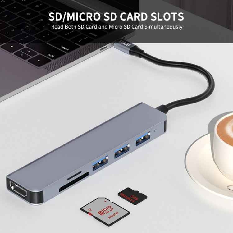 ENKAY Hat-Prince Type-C擴展塢六合一可插卡分線器HDMI 4K高清視頻轉換器