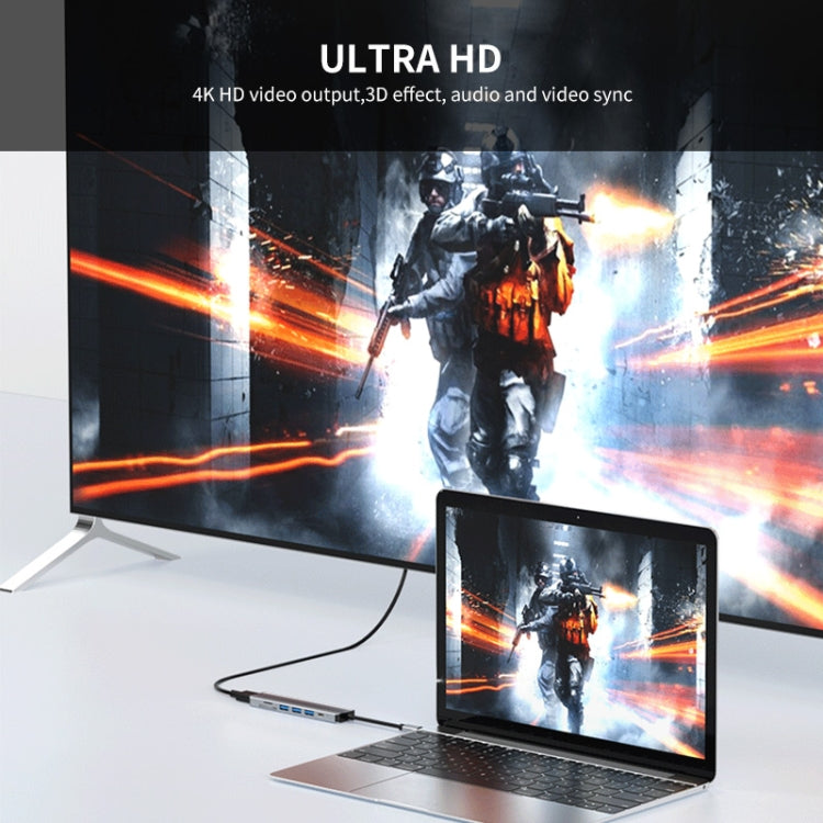 ENKAY Hat-Prince Type-C擴展塢七合一可插卡分線器HDMI 4K高清視頻轉換器