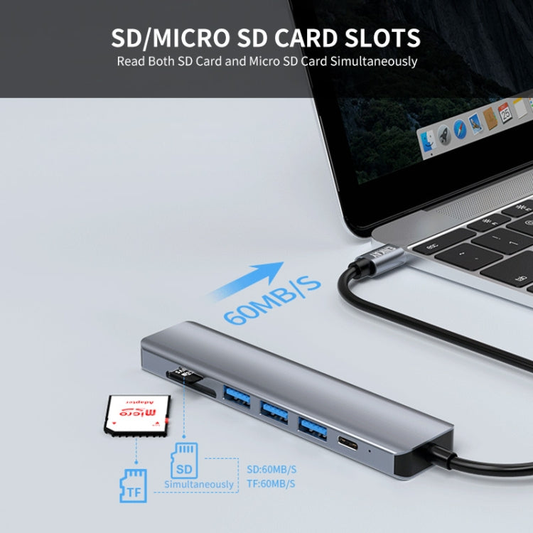 ENKAY Hat-Prince Type-C擴展塢七合一可插卡分線器HDMI 4K高清視頻轉換器