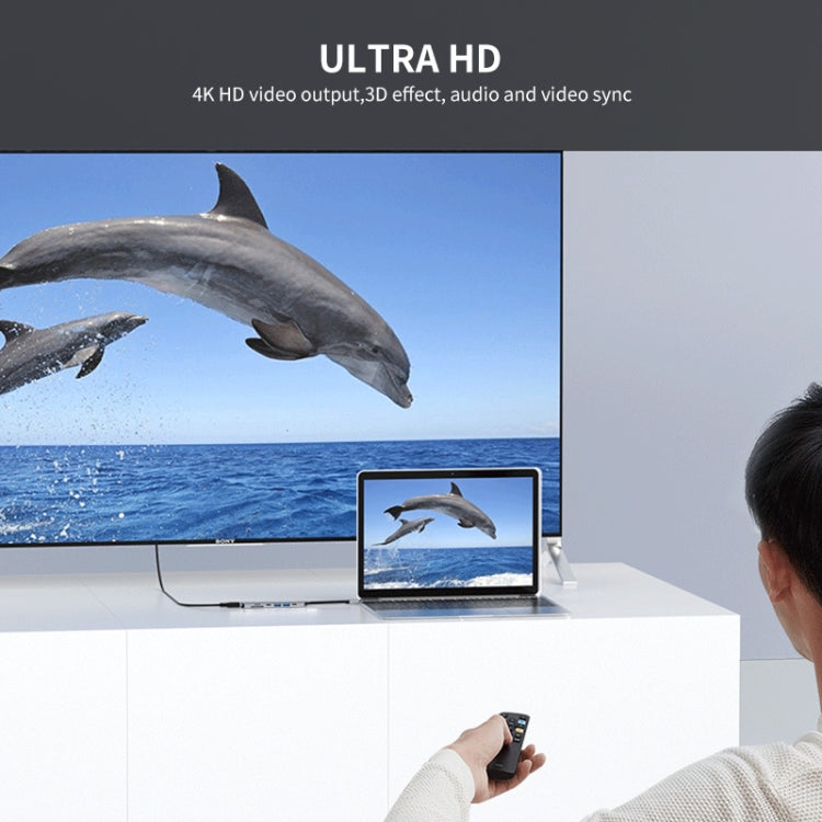 ENKAY Hat-Prince Type-C擴展塢USB-C七合一可插卡分線器HDMI 4K高清視頻轉換器