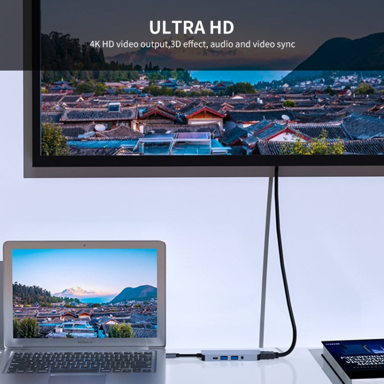 ENKAY Hat-Prince 五合一Type-C擴展塢3.5mm音頻+HDMI 4K高清視頻轉換器