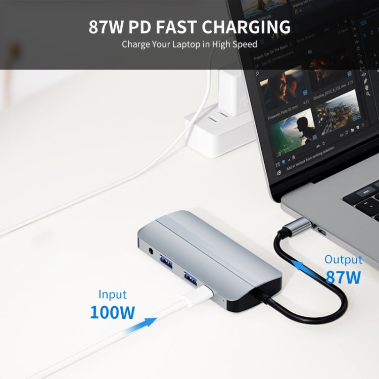 JUNSUNMAY JSM-HUB013 Type-C擴展塢八合一可插卡HDMI+VGA分線器4K高清視頻3.5mm音頻轉換器