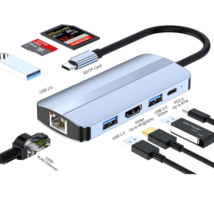 JUNSUNMAY JSM-HUB014 Type-C擴展塢八合一可插卡 百兆網口+HDMI分線器4K高清視頻轉換器