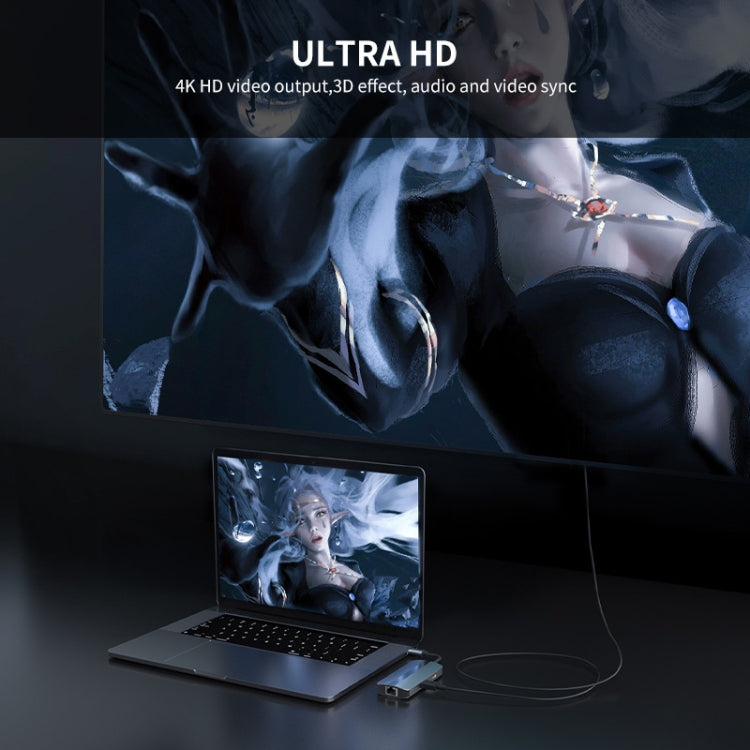 JUNSUNMAY JSM-HUB015 Type-C擴展塢六合一千兆網口+HDMI分線器4K高清視頻轉換器