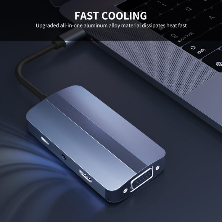 JUNSUNMAY JSM-HUB016 Type-C擴展塢七合一HDMI+VGA分線器4K高清視頻3.5mm音頻轉換器
