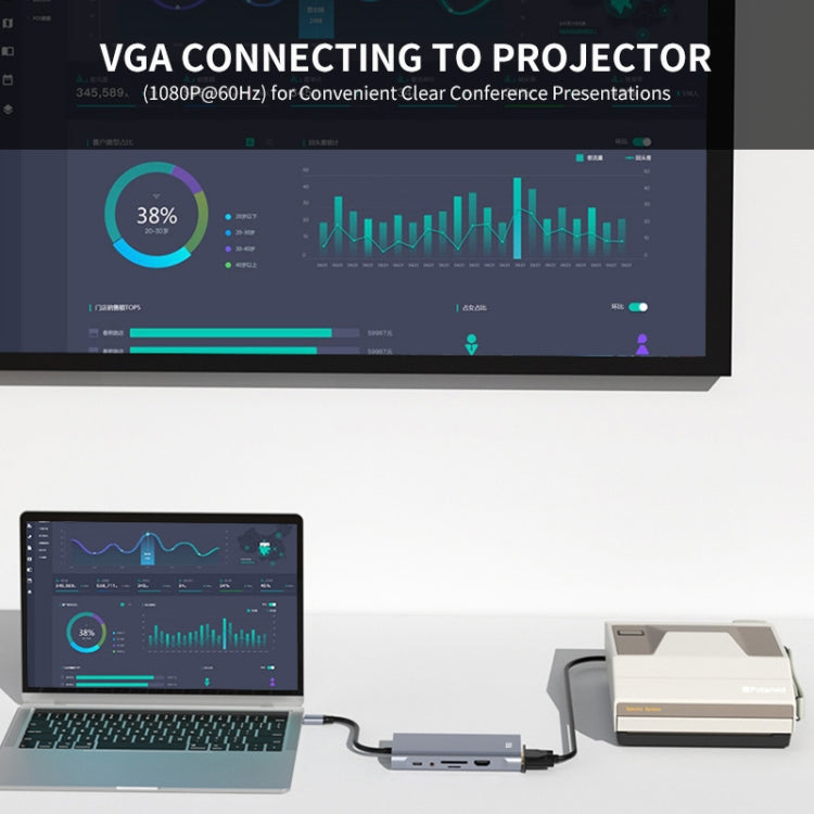 JUNSUNMAY JSM-HUB019 Type-C擴展塢十一合一HDMI+VGA+RJ45網口 分線器4K高清視頻3.5mm音頻轉換器
