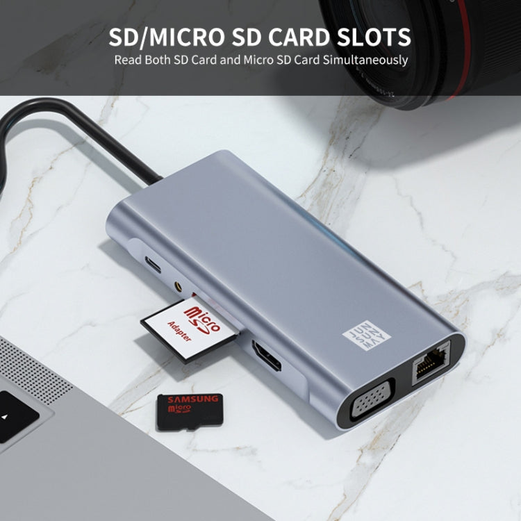 JUNSUNMAY JSM-HUB019 Type-C擴展塢十一合一HDMI+VGA+RJ45網口 分線器4K高清視頻3.5mm音頻轉換器