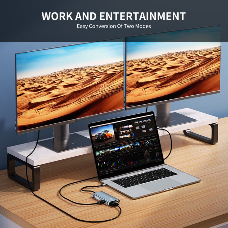 JUNSUNMAY JSM-HUB020 Type-C擴展塢十合一HDMI+VGA+RJ45網口 分線器可插卡讀卡器轉換器