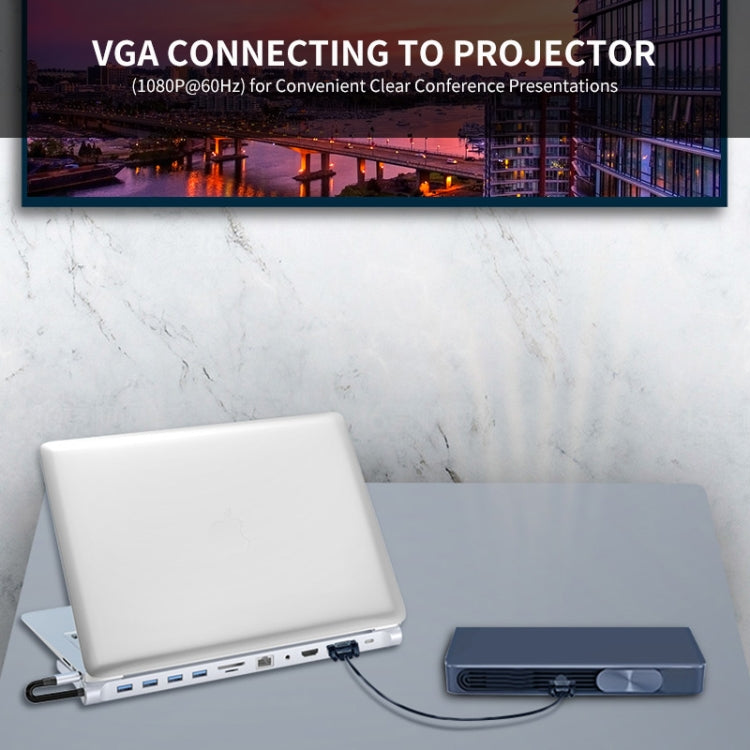 JUNSUNMAY JSM-HUB021 Type-C擴展塢十一合一HDMI+VGA+RJ45網口+插卡+音頻多功能轉換器