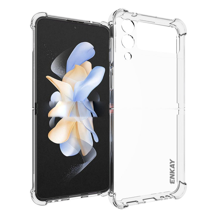 適用於 三星Galaxy Z Flip4 ENKAY Hat-Prince 透明防摔系列 四角加厚帶防滑條透明TPU手機防摔保護殼
