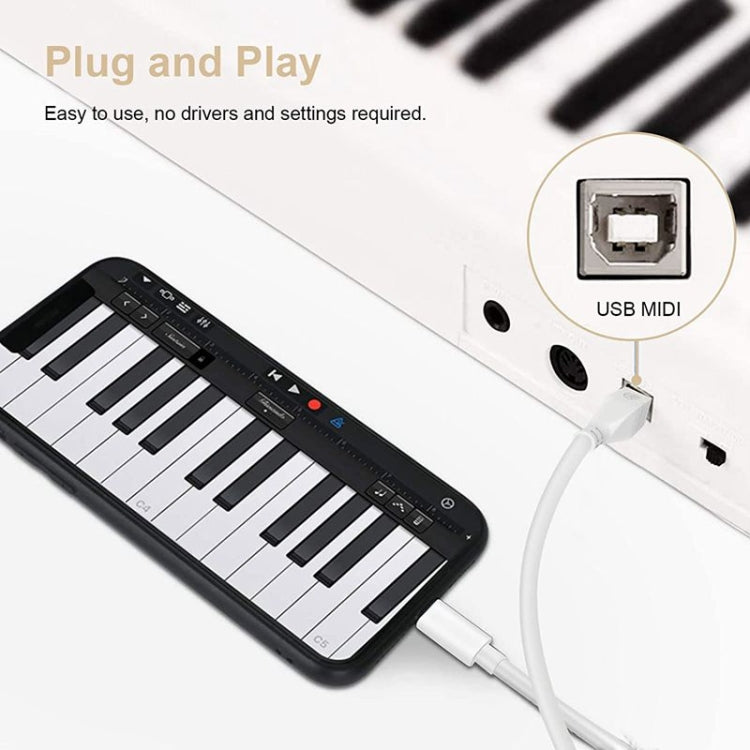 1米 Type-C轉USB-B MIDI 音頻線 適用於筆記本電腦, 連接打印機, MIDI鍵盤, 音頻接口錄製等