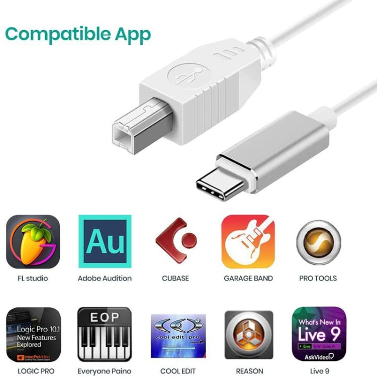 1米 Type-C轉USB-B MIDI 音頻線 適用於筆記本電腦, 連接打印機, MIDI鍵盤, 音頻接口錄製等